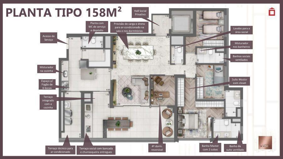ICONYC CYRELA | Apartamento de 158m² com 3 Suítes e 2 Vagas – Varanda com Churrasqueira | Piscina Co