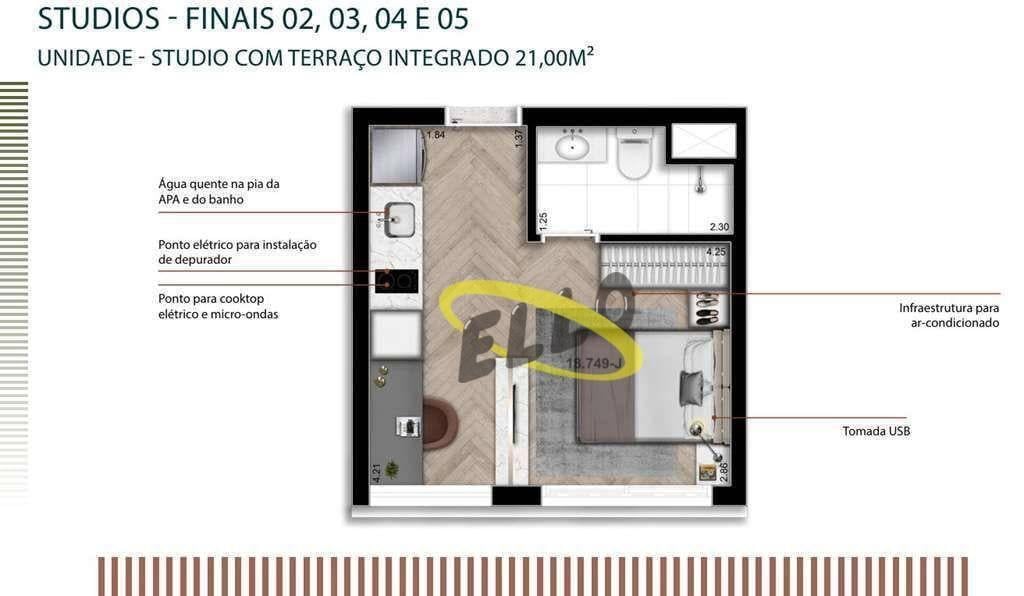 Studio Coraz Tucuna – 21m² – 100% MOBILIADO e EQIPADO – ideal p/ INVESTIDORES!