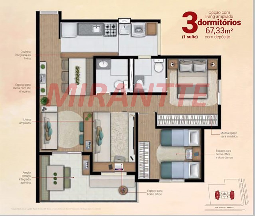 Apartamento de 52m² com 2 quartos em Santana