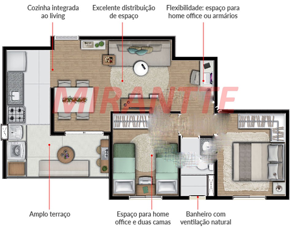 Apartamento de 52m² com 2 quartos em Santana