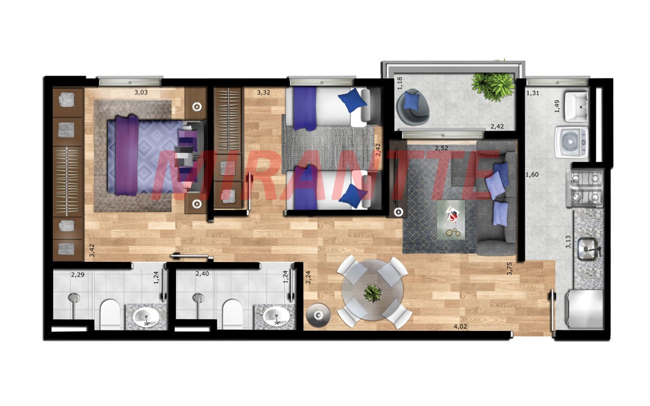 Apartamento de 55m² com 2 quartos em Parada Inglesa
