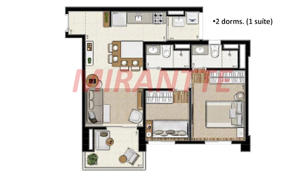 Apartamento de 60m² com 2 quartos em Bela Vista
