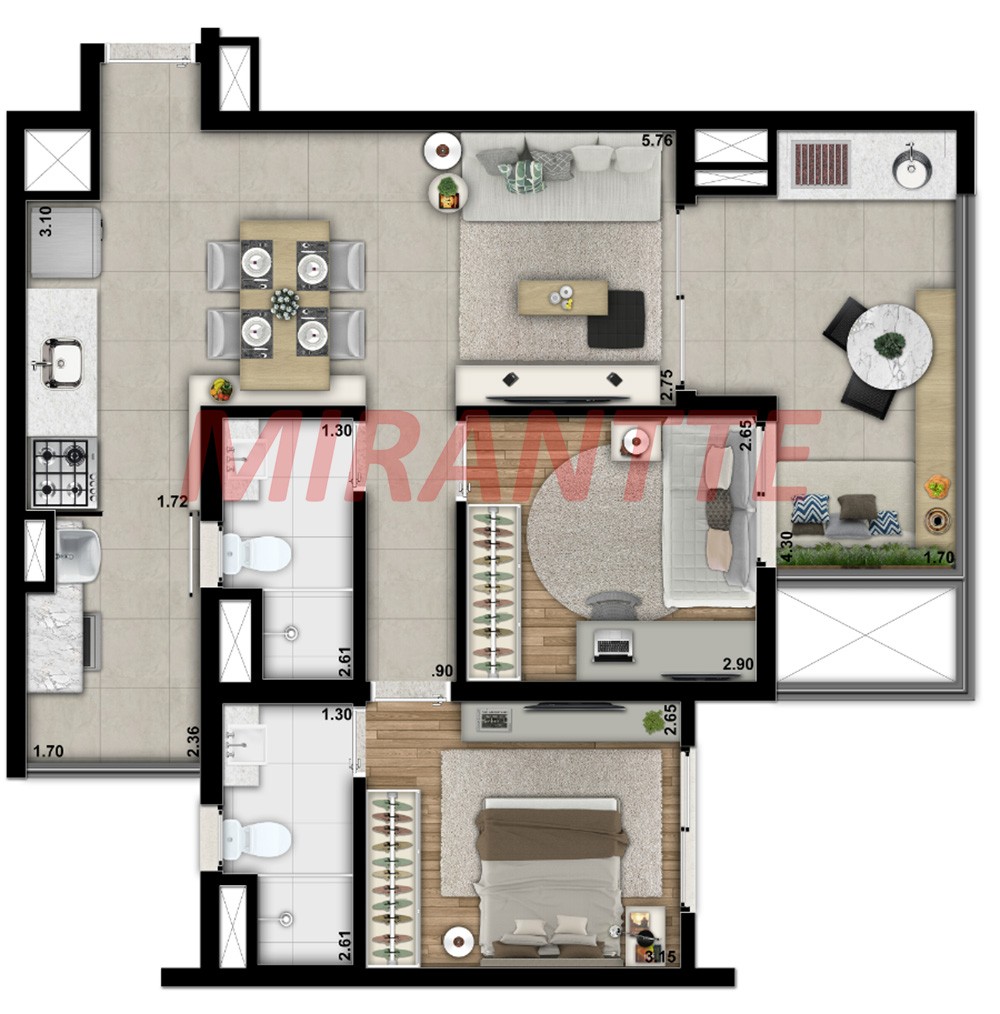 Apartamento de 76m² com 3 quartos em Vila Clementino