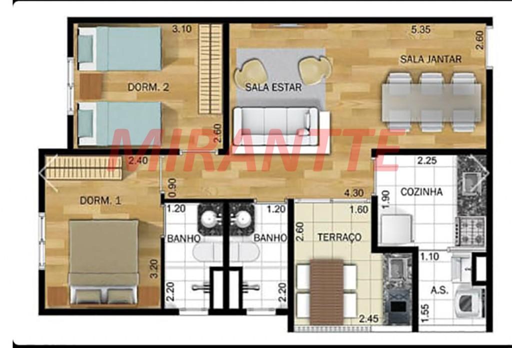 Apartamento de 57m² com 2 quartos em Vila Medeiros