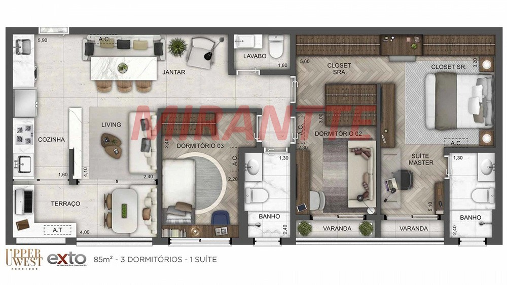 Apartamento de 85m² com 3 quartos em Perdizes