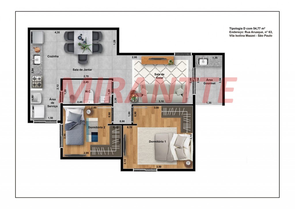 Apartamento de 48m² com 2 quartos em Vila Isolina Mazzei