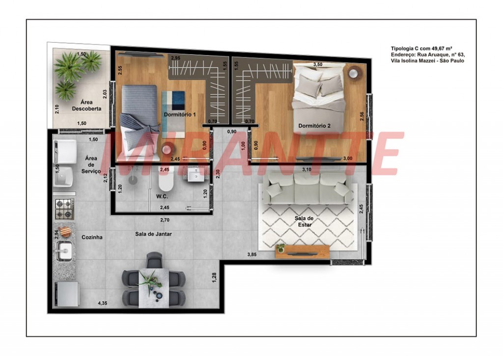 Apartamento de 48m² com 2 quartos em Vila Isolina Mazzei
