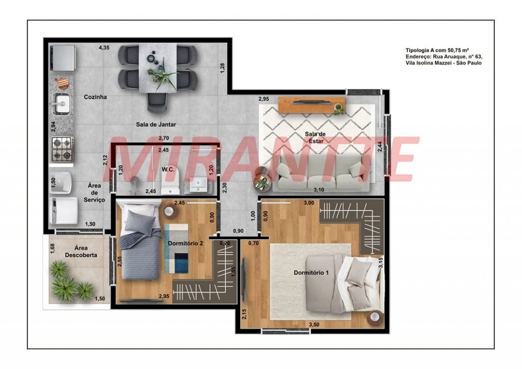 Apartamento de 48m² com 2 quartos em Vila Isolina Mazzei