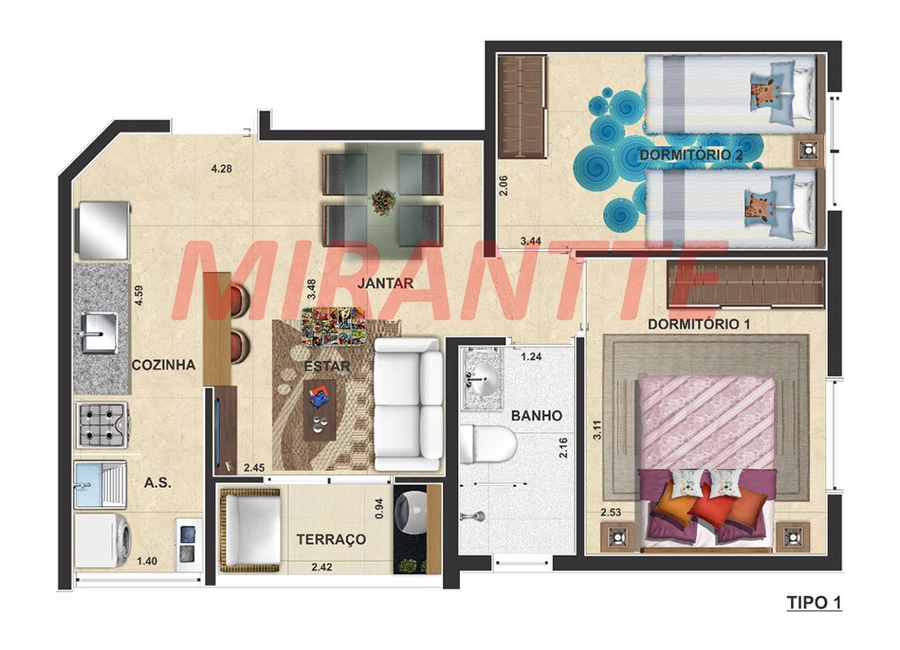 Apartamento de 42.2m² com 2 quartos em Vila Guilherme