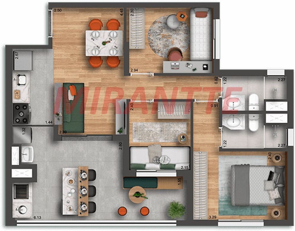 Apartamento de 69m² com 3 quartos em Nova Klabin