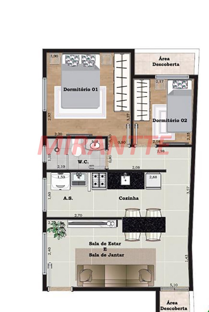 Apartamento de 43m² com 2 quartos em Vila Guaca