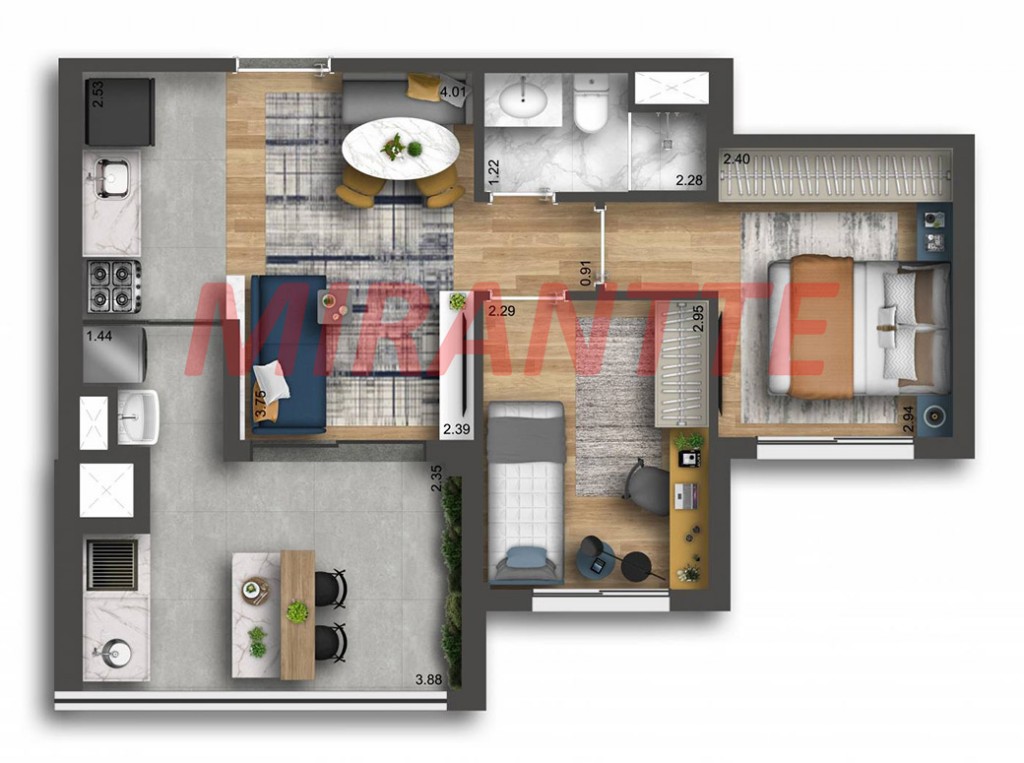 Apartamento de 49m² com 2 quartos em Nova Klabin