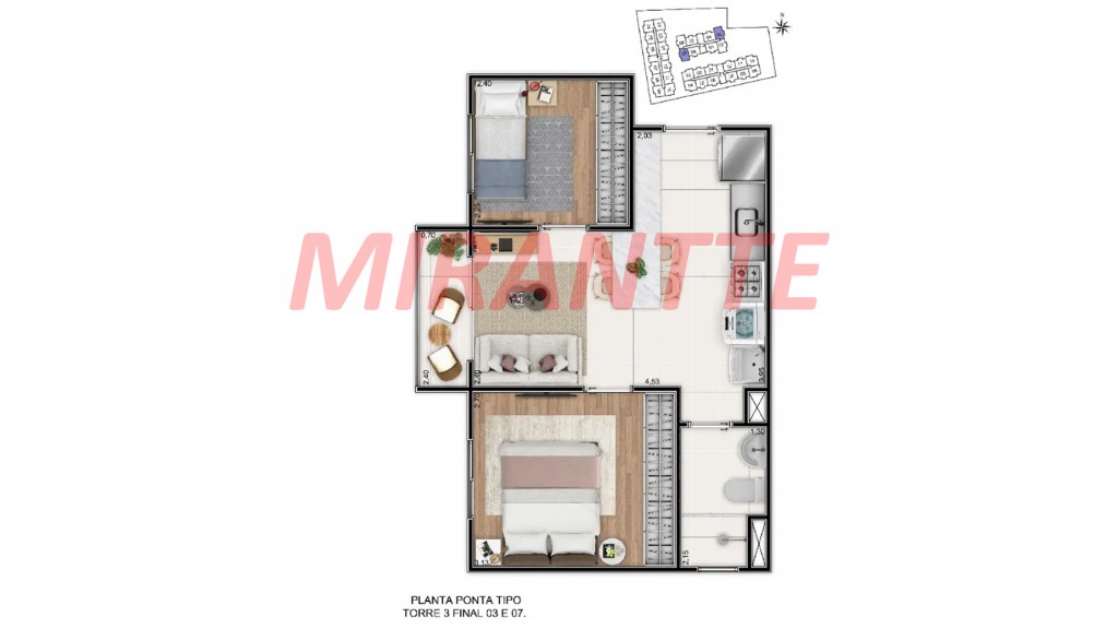 Apartamento de 49.69m² com 2 quartos em Limão