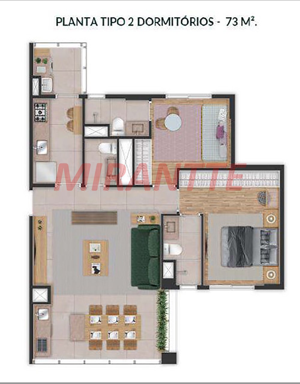 Apartamento de 73m² com 2 quartos em Brooklin