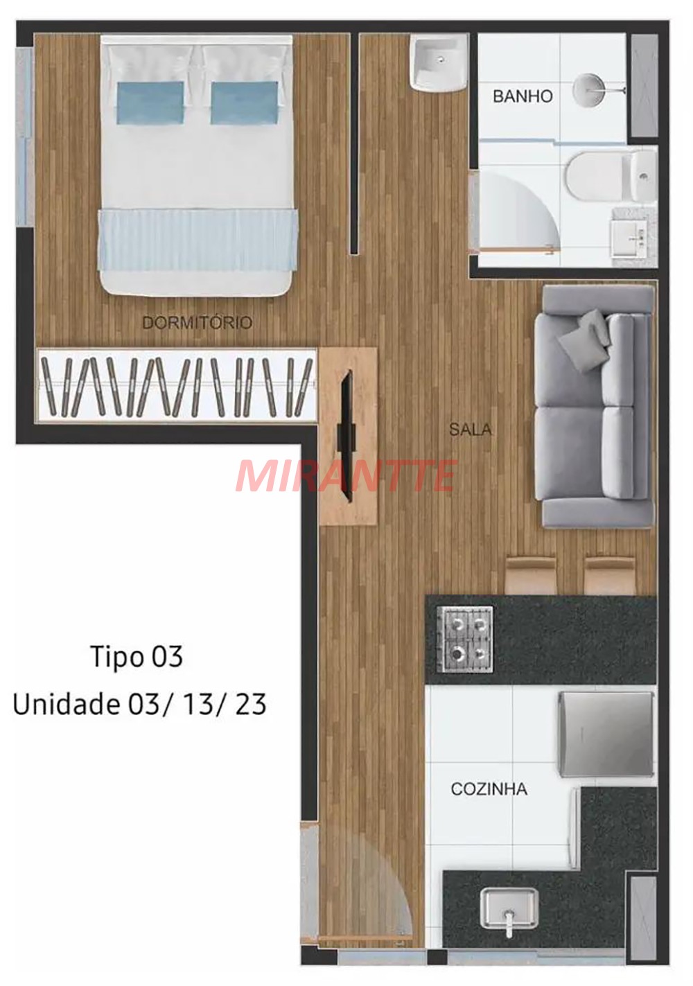 Apartamento de 39m² com 2 quartos em Parque Peruche
