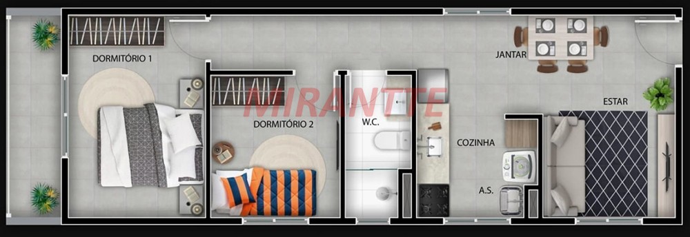 Apartamento de 51m² com 2 quartos em Chora Menino
