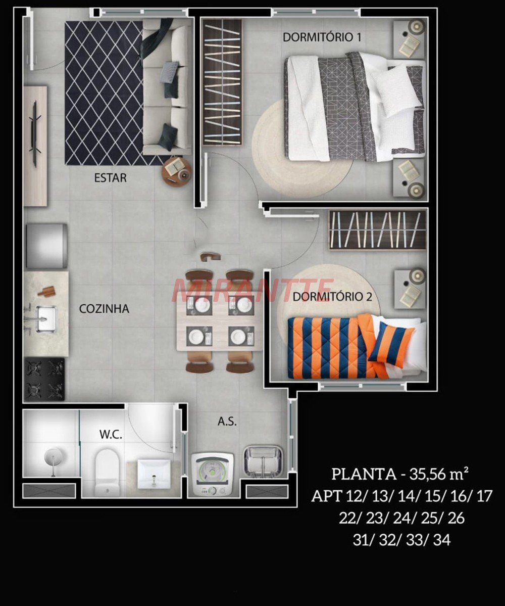Apartamento de 51m² com 2 quartos em Chora Menino
