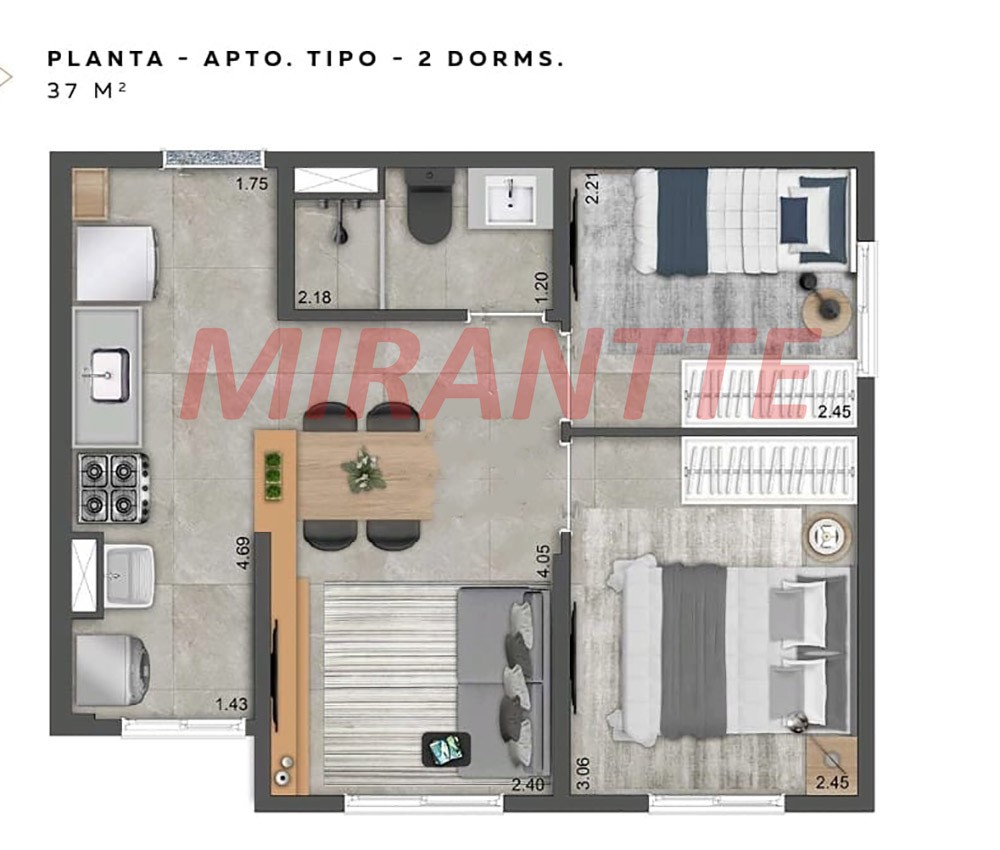 Apartamento de 38m² com 2 quartos em Freguesia do Ó