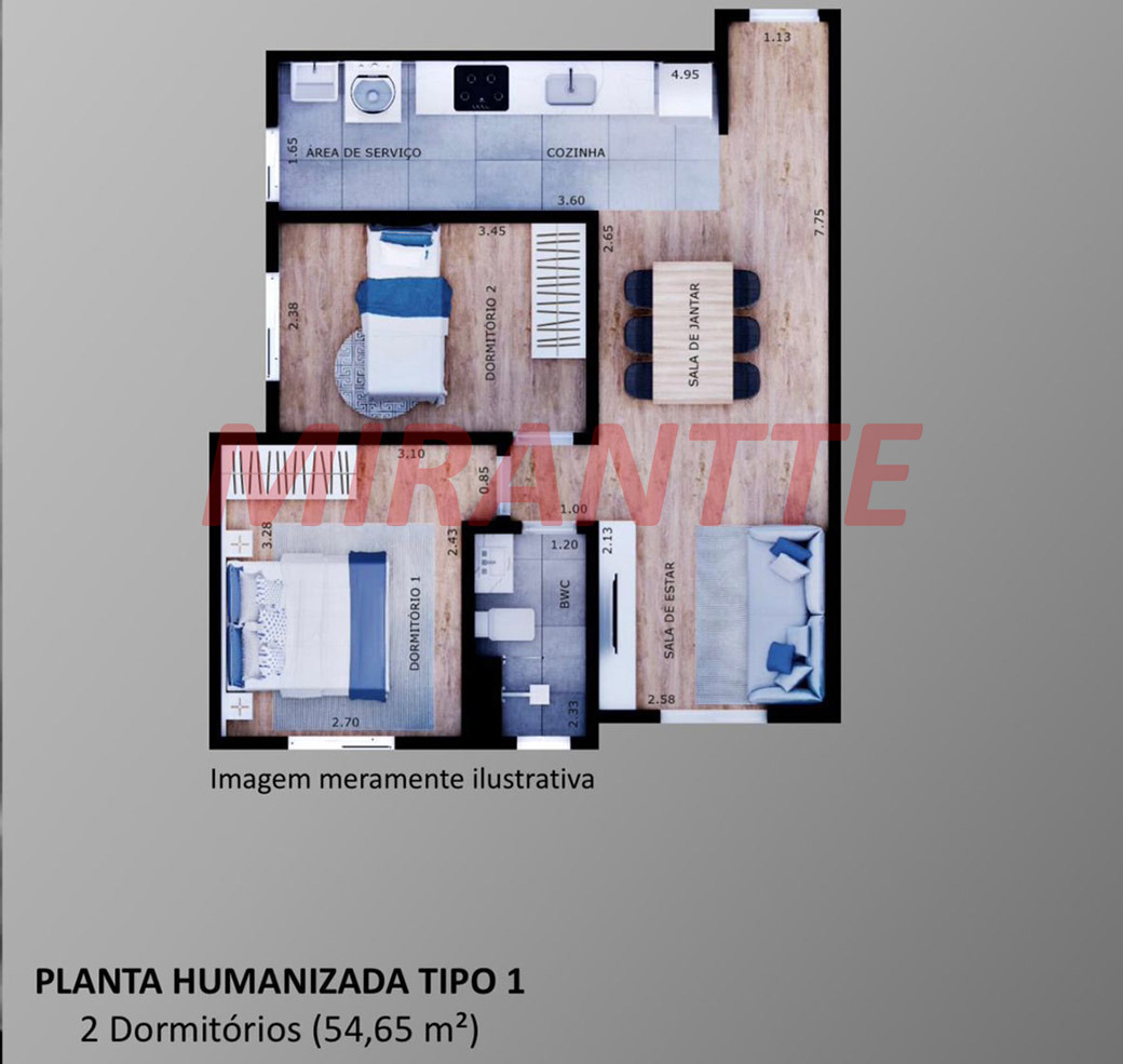 Apartamento de 46m² com 2 quartos em Vila Ester