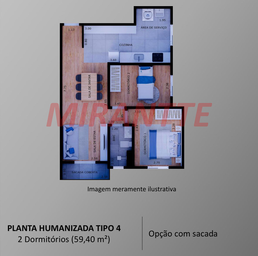 Apartamento de 46m² com 2 quartos em Vila Ester