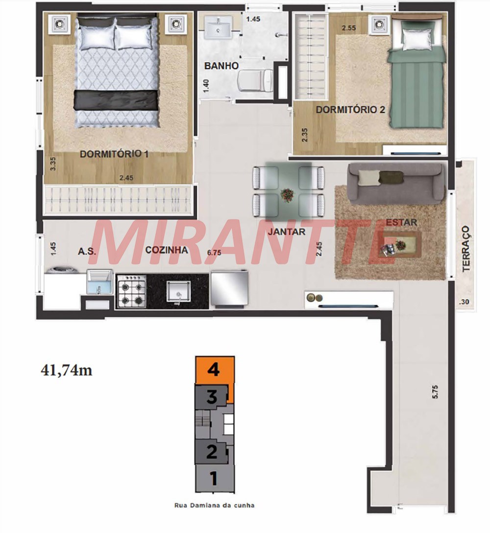 Apartamento de 42m² com 2 quartos em Santana