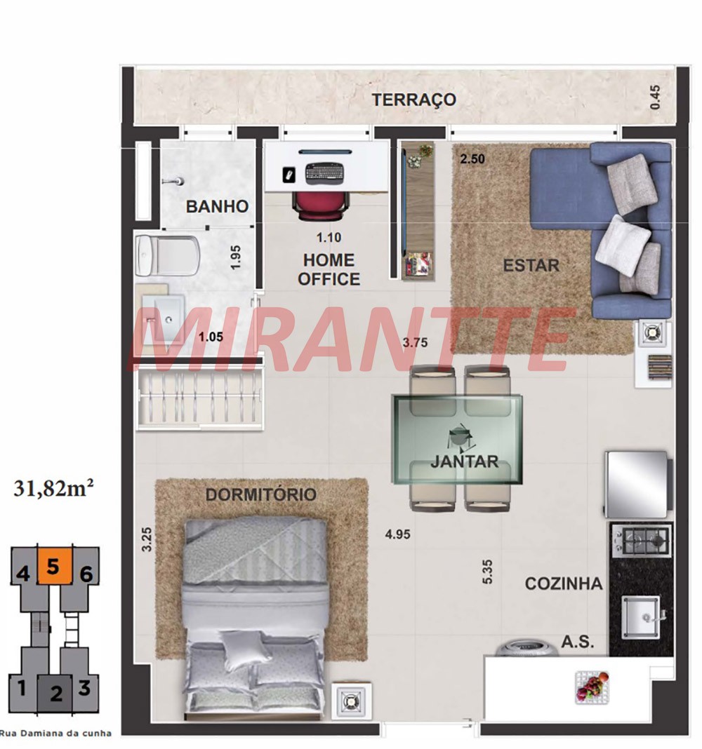 Apartamento de 42m² com 2 quartos em Santana