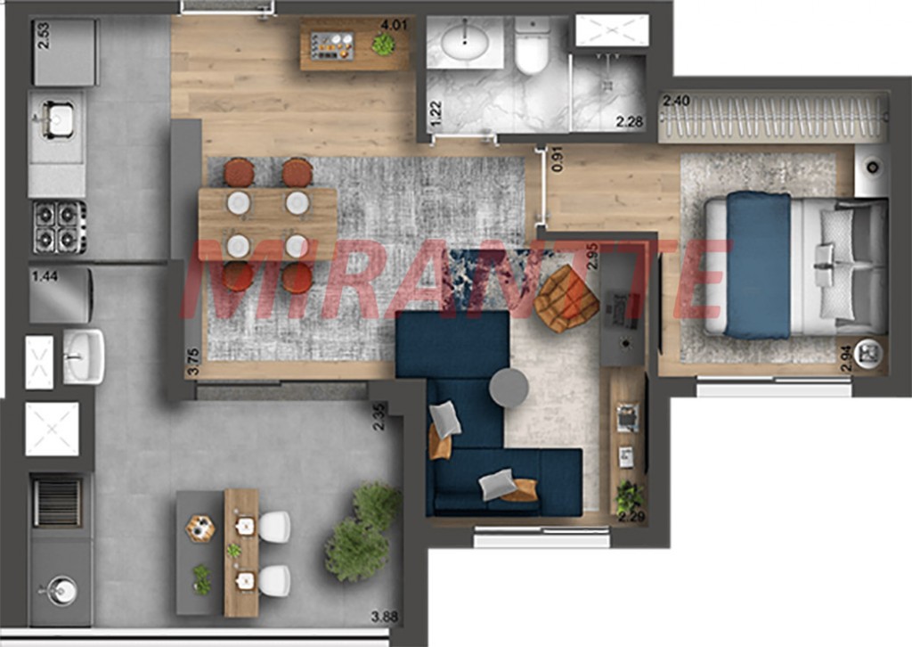 Apartamento de 69m² com 3 quartos em Nova Klabin