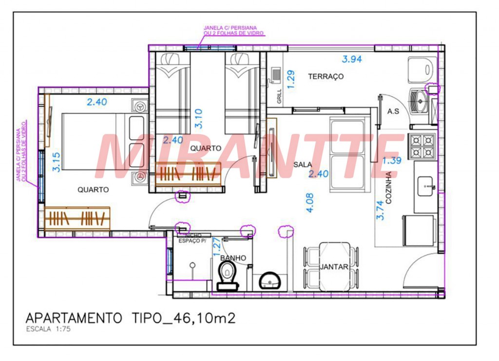 Apartamento de 46m² com 2 quartos em Macedo