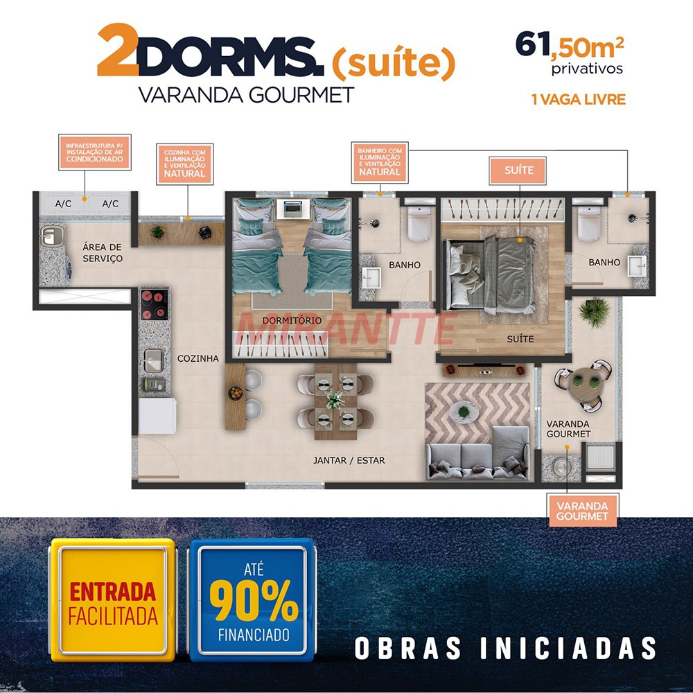 Apartamento de 61m² com 2 quartos em Lauzane Paulista