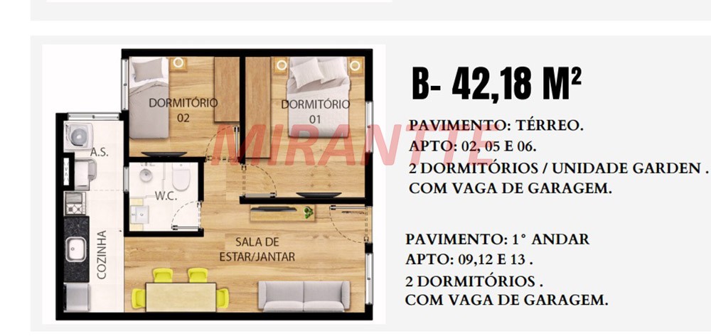 Apartamento de 42.18m² com 2 quartos em Vila Nova Mazzei