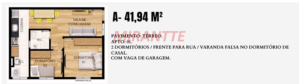 Apartamento de 42.18m² com 2 quartos em Vila Nova Mazzei