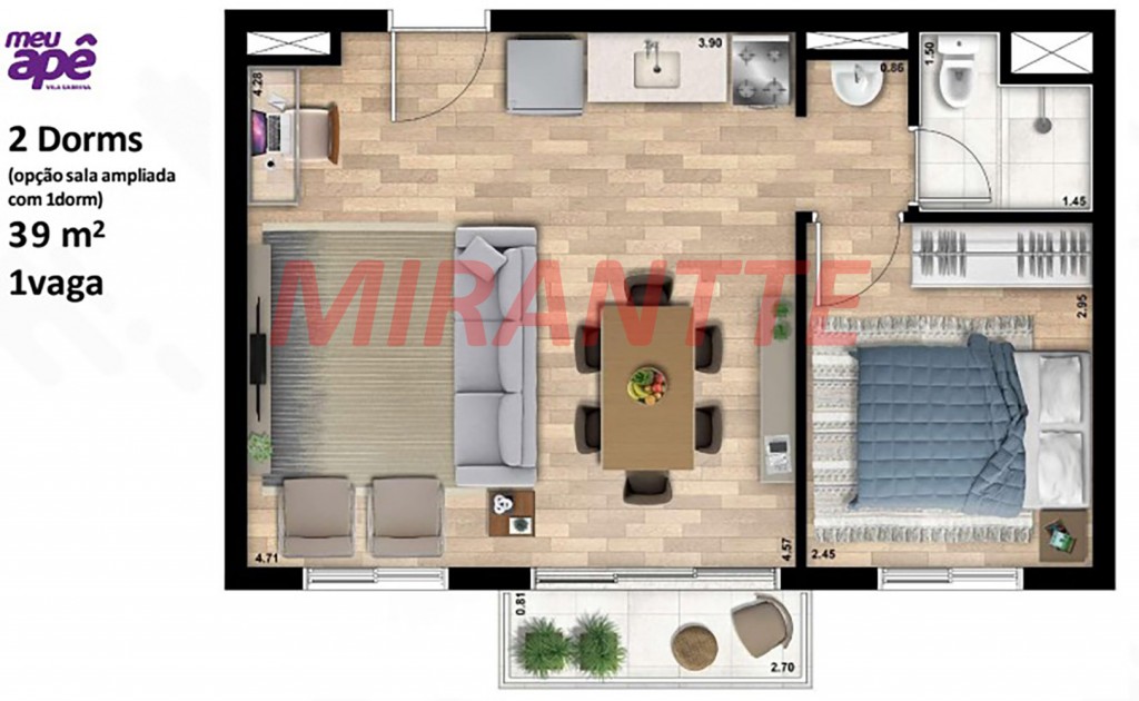 Apartamento de 39m² com 2 quartos em Vila Sabrina