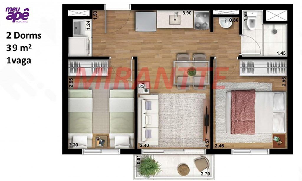 Apartamento de 39m² com 2 quartos em Vila Sabrina