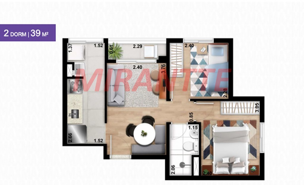 Apartamento de 39m² com 2 quartos em Tucuruvi