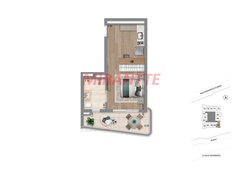 Apartamento com 1 quartos em Brooklin