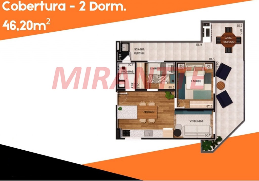 Cobertura de 46.2m² com 2 quartos em Parque Peruche