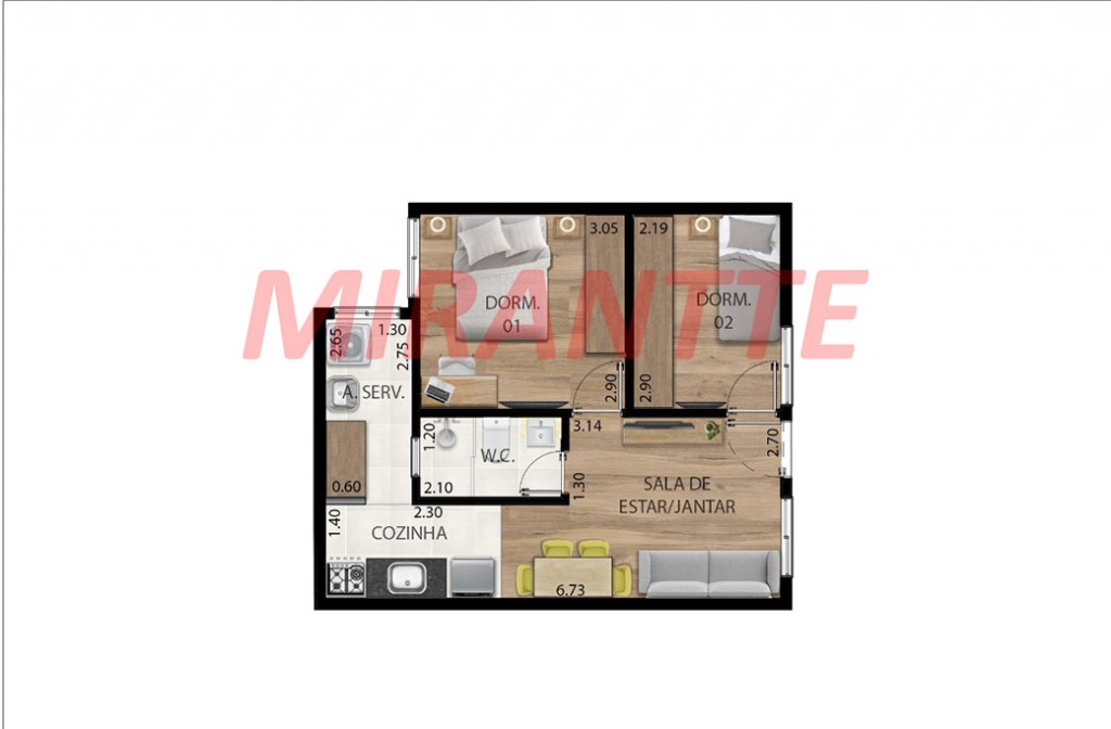 Apartamento de 40m² com 2 quartos em Santana