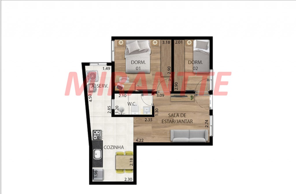 Apartamento de 45m² com 2 quartos em Santana