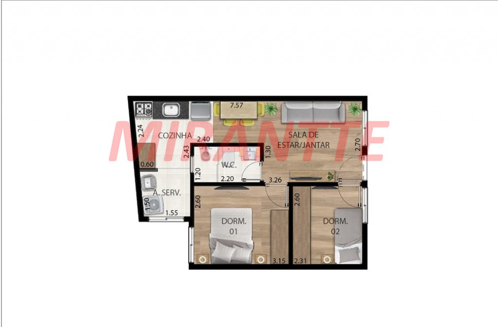 Apartamento de 38m² com 2 quartos em Santana
