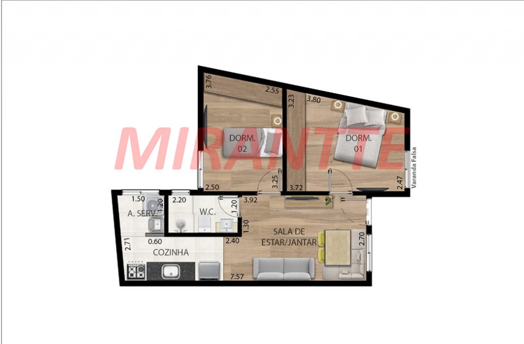 Apartamento de 46m² com 2 quartos em Santana