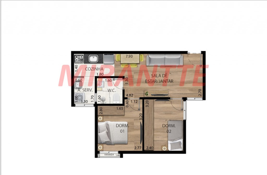 Apartamento de 44m² com 2 quartos em Santana