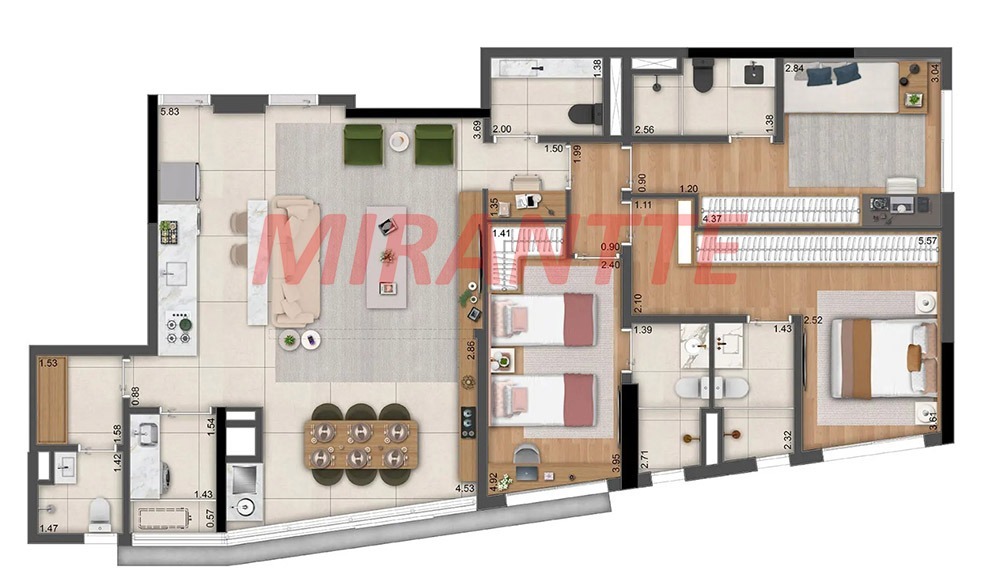 Apartamento de 121.79m² com 3 quartos em Moema