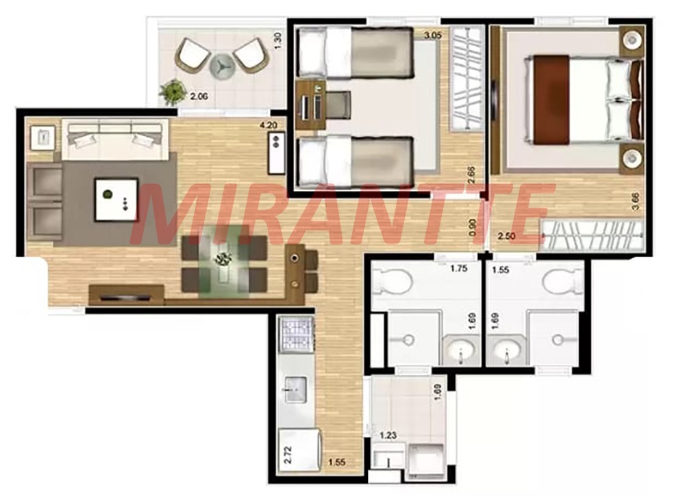 Apartamento de 57m² com 2 quartos em Vila Rosália