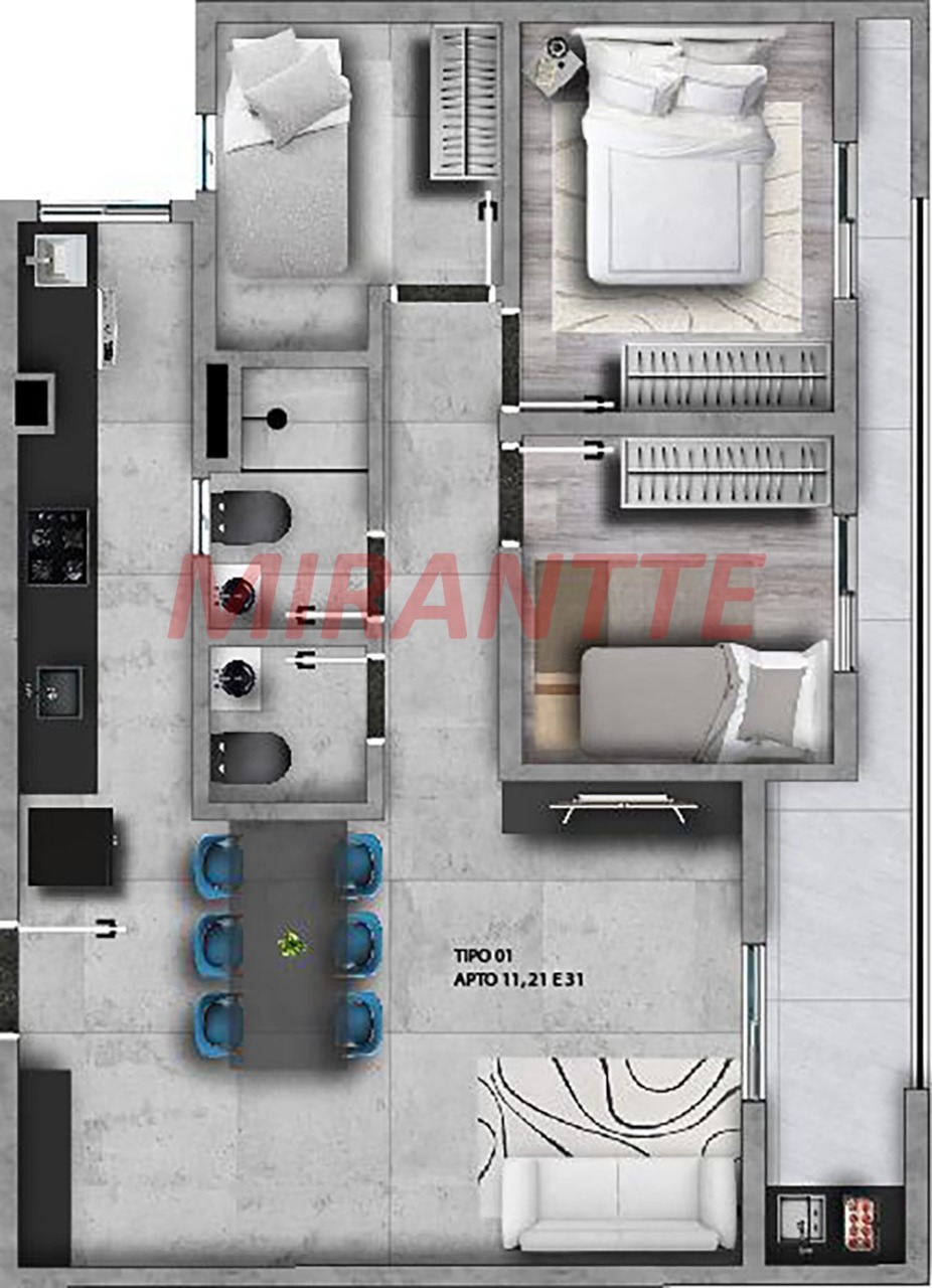 Apartamento de 41m² com 2 quartos em Vila Constaca
