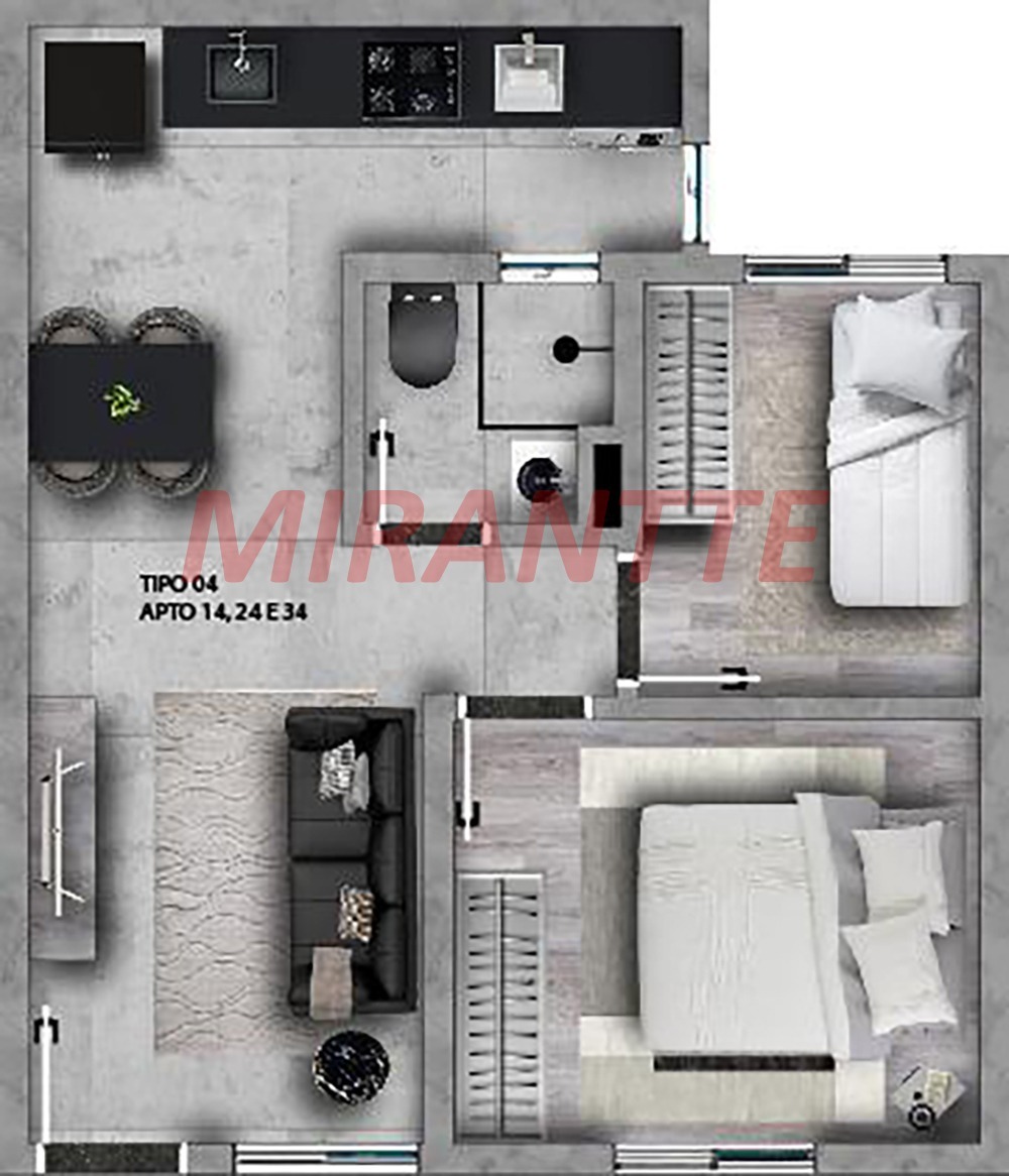 Apartamento de 36m² com 2 quartos em Vila Constaca