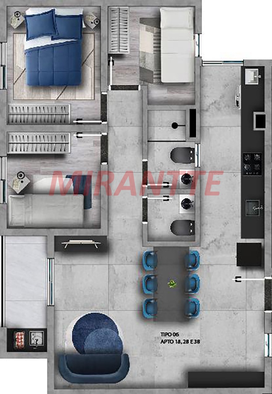 Apartamento de 60m² com 2 quartos em Vila Constaca