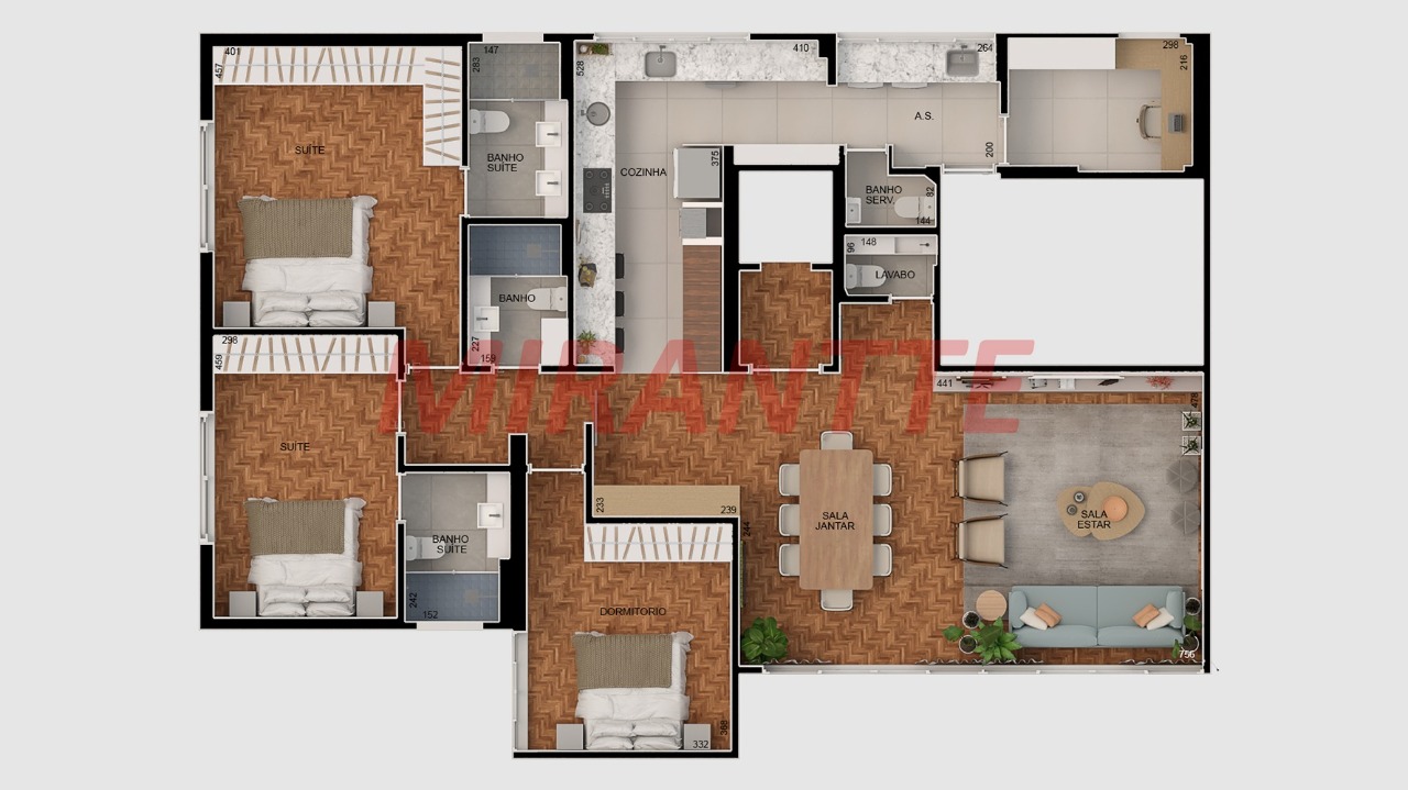 Apartamento de 155m² com 3 quartos em Paraíso