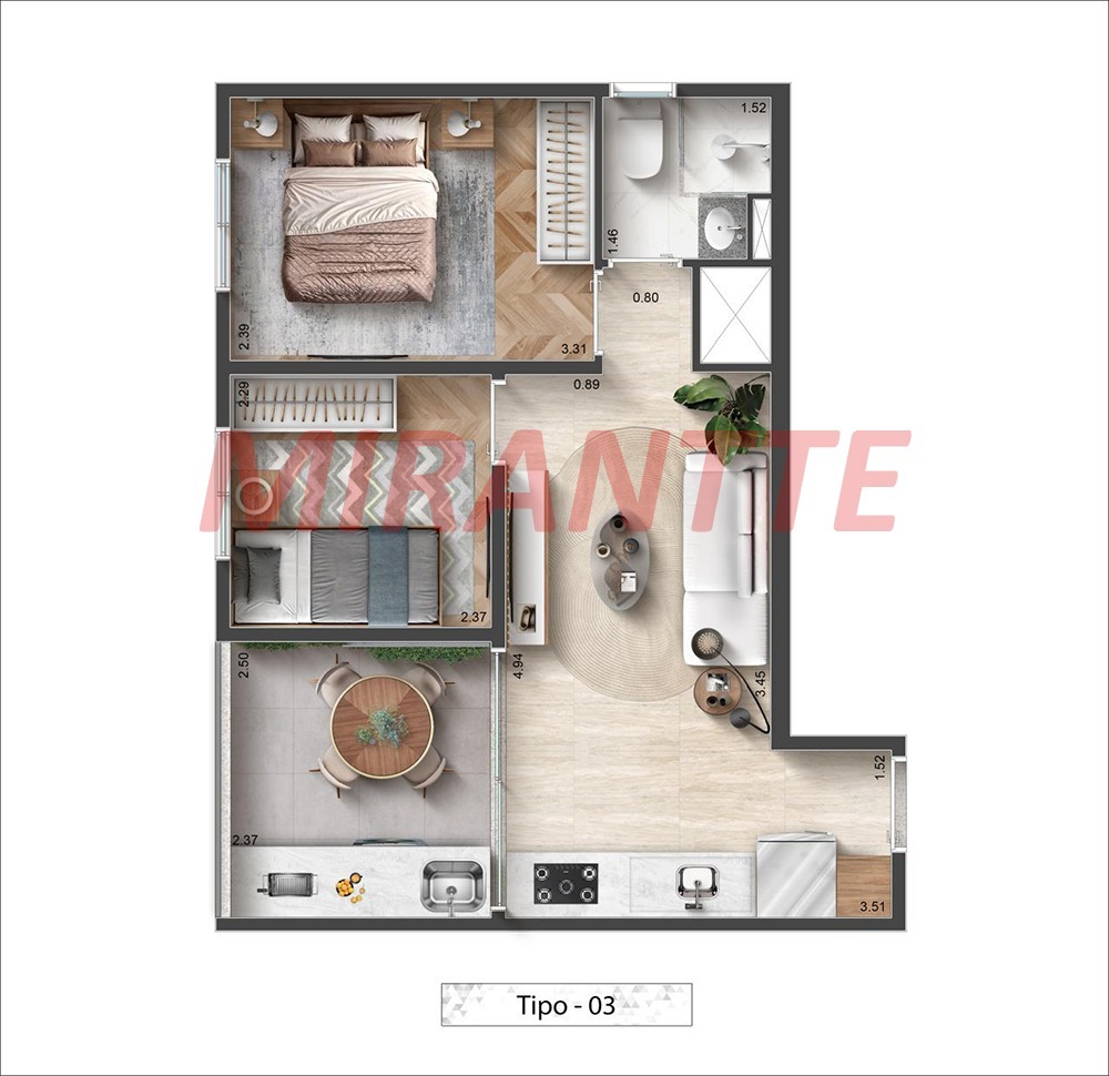 Apartamento de 46.87m² com 2 quartos em Jardim São Paulo(Zona Norte)