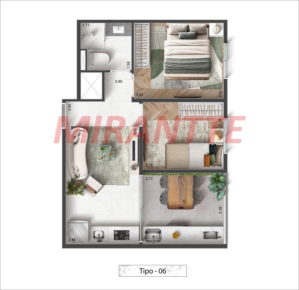 Apartamento de 46.87m² com 2 quartos em Jardim São Paulo(Zona Norte)