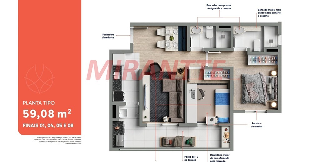Apartamento de 59.08m² com 2 quartos em Vila Bandeirantes